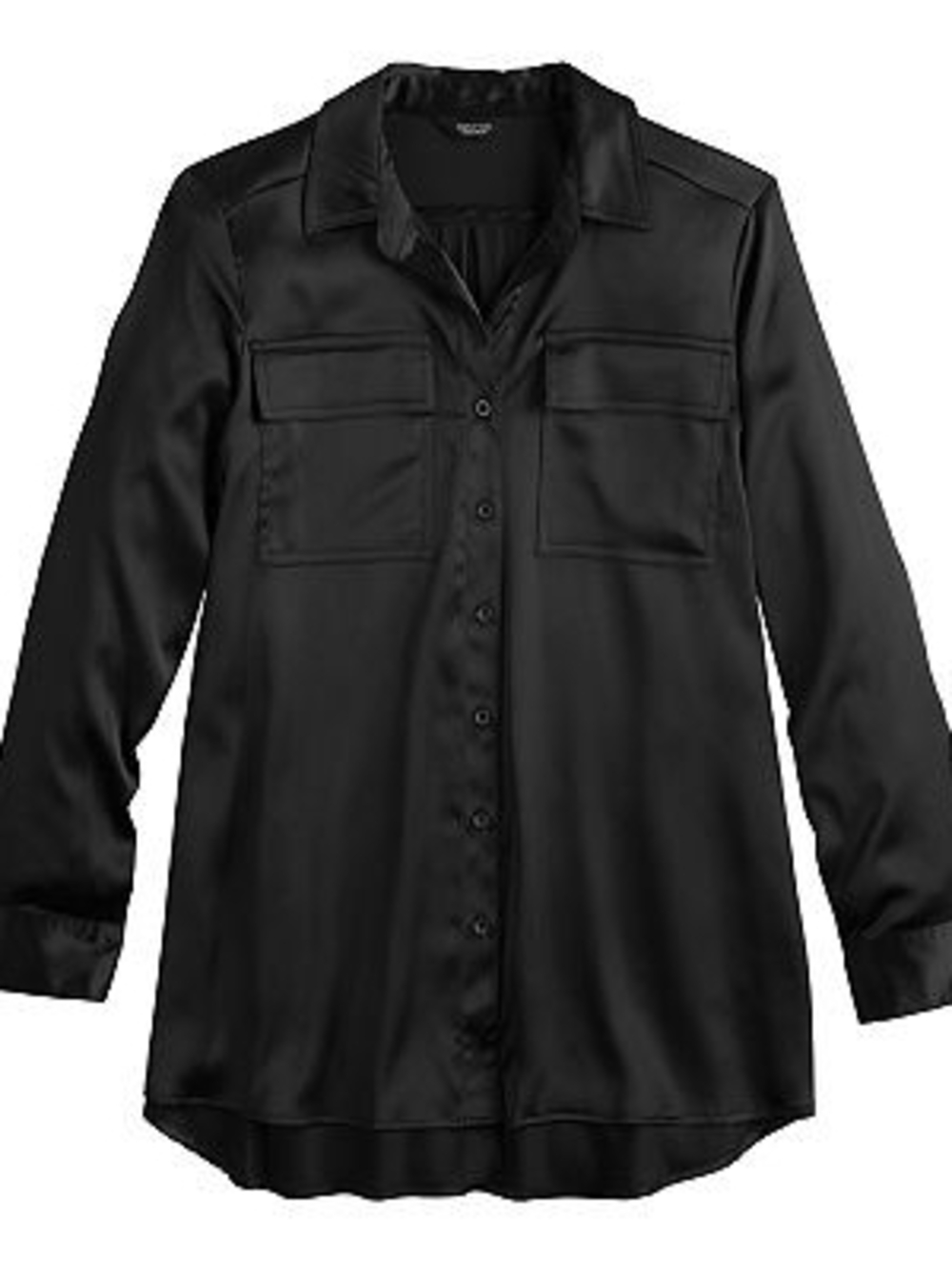 Simply Vera Vera Wang Black Satin Button-Front Blouse